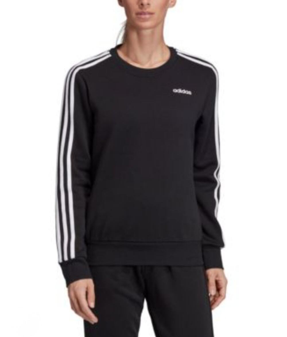 Adidas Black Womens Essentials 3 Stripe Fleece Sweatshirt Sz .S #1601